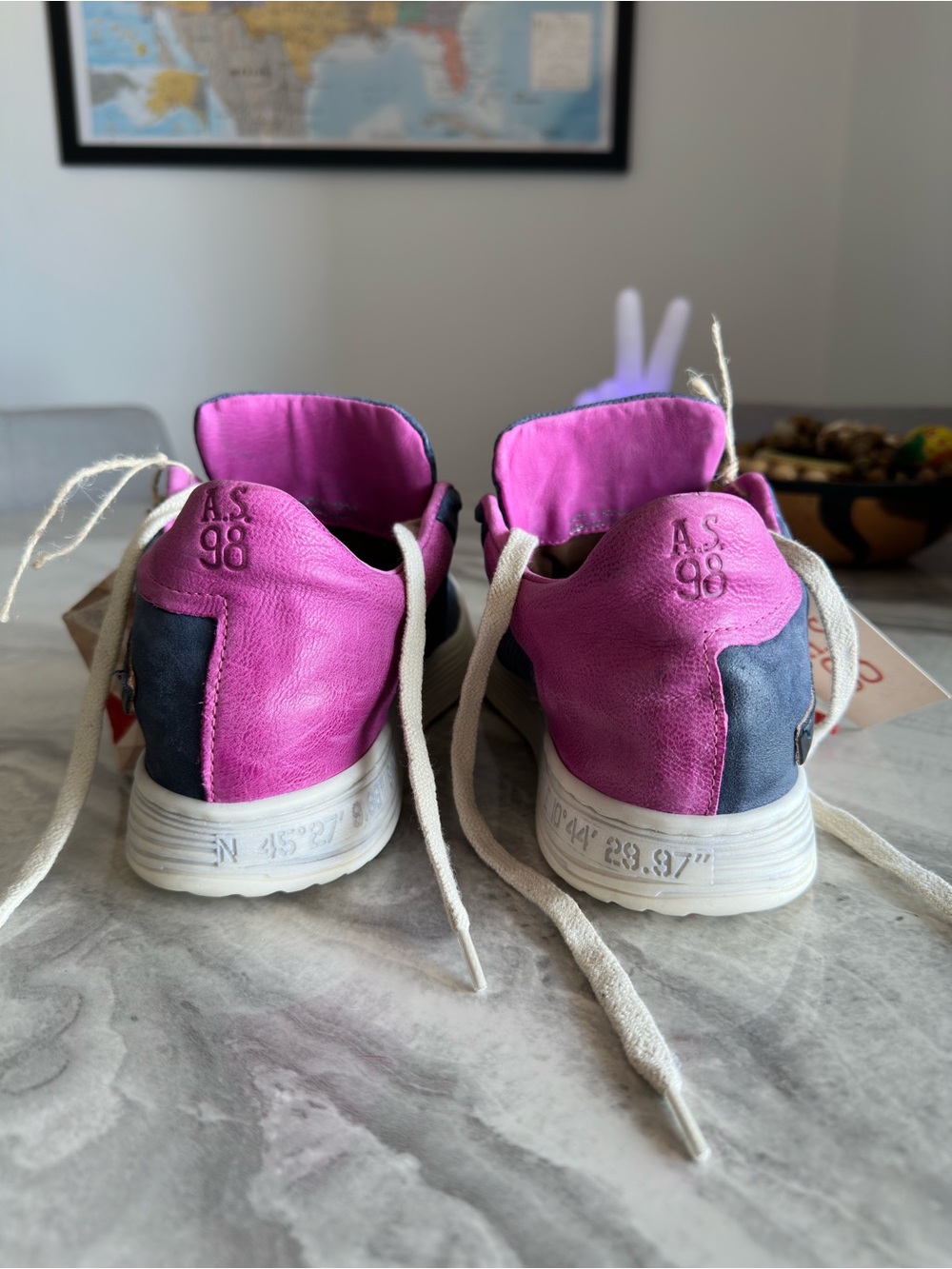 A.S.98 Alfie Blue Pink Perforated Leather Platform Sneakers - Picture 8 of 11